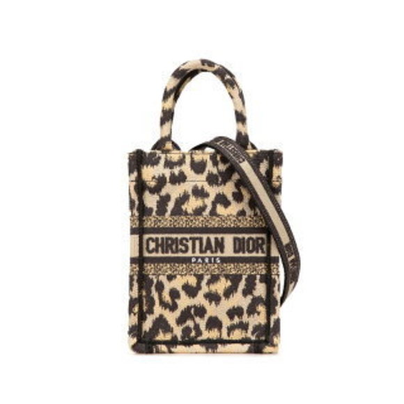 Dior Leopard Book Tote Shoulder Bag Beige Black Canvas - Picture 1 of 8
